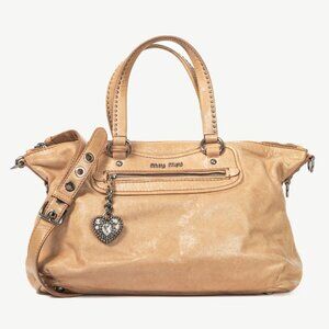 Miu Miu Beige Vitello Heart-Charm 2-Way Handbag